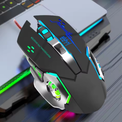 RGB Gaming Mouse With Mousepad - 7 Light Breathing Colours In Mouse & Red Medium Size Mouse Pad All Sides Stitched - USB Wired Gaming Mouse For PC & Laptop - No Side Button - Black