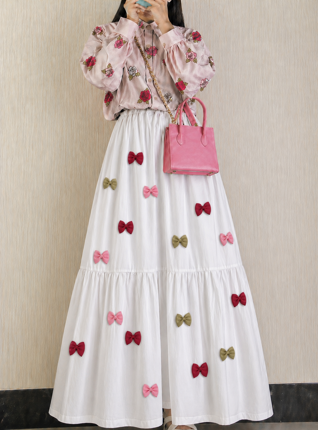 Girls Summer Floral Printed Shirt with Flowy Maxi Skirt 2-Piece Outfit Trendy Casual Girls Wear