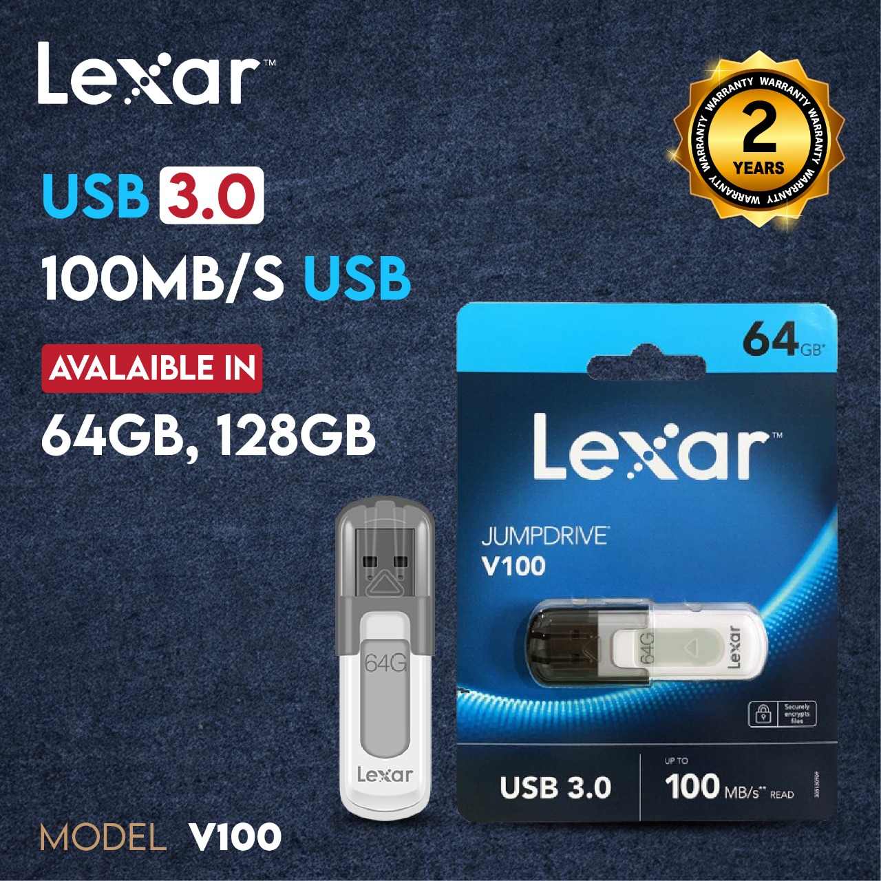 Lexar V100 3.0 Usb (with Cap)