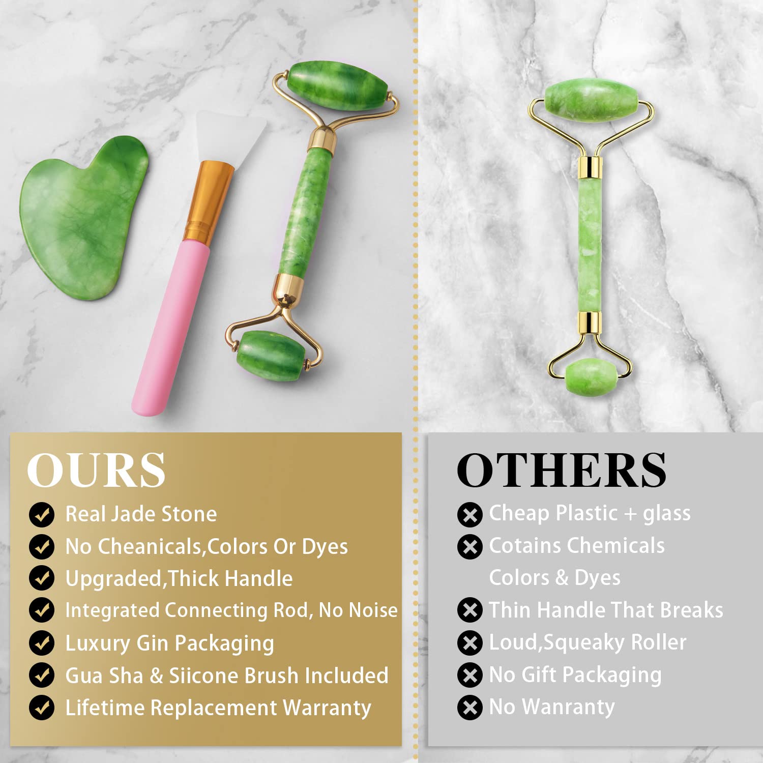 3 in 1 Set Original Jade Roller for Face - Face Roller, Natural Skin Care Tools - Face Massager, Facial Roller for Skin, Body, Eyes, Neck - Tones, Firms, Depuff