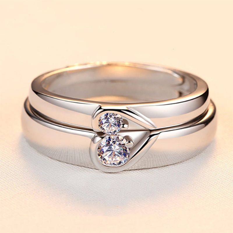 His and Her Heart Couple Rings Adjustable Lover Rings Engagement Wedding Rings Band Friendship Matching Rings Gift