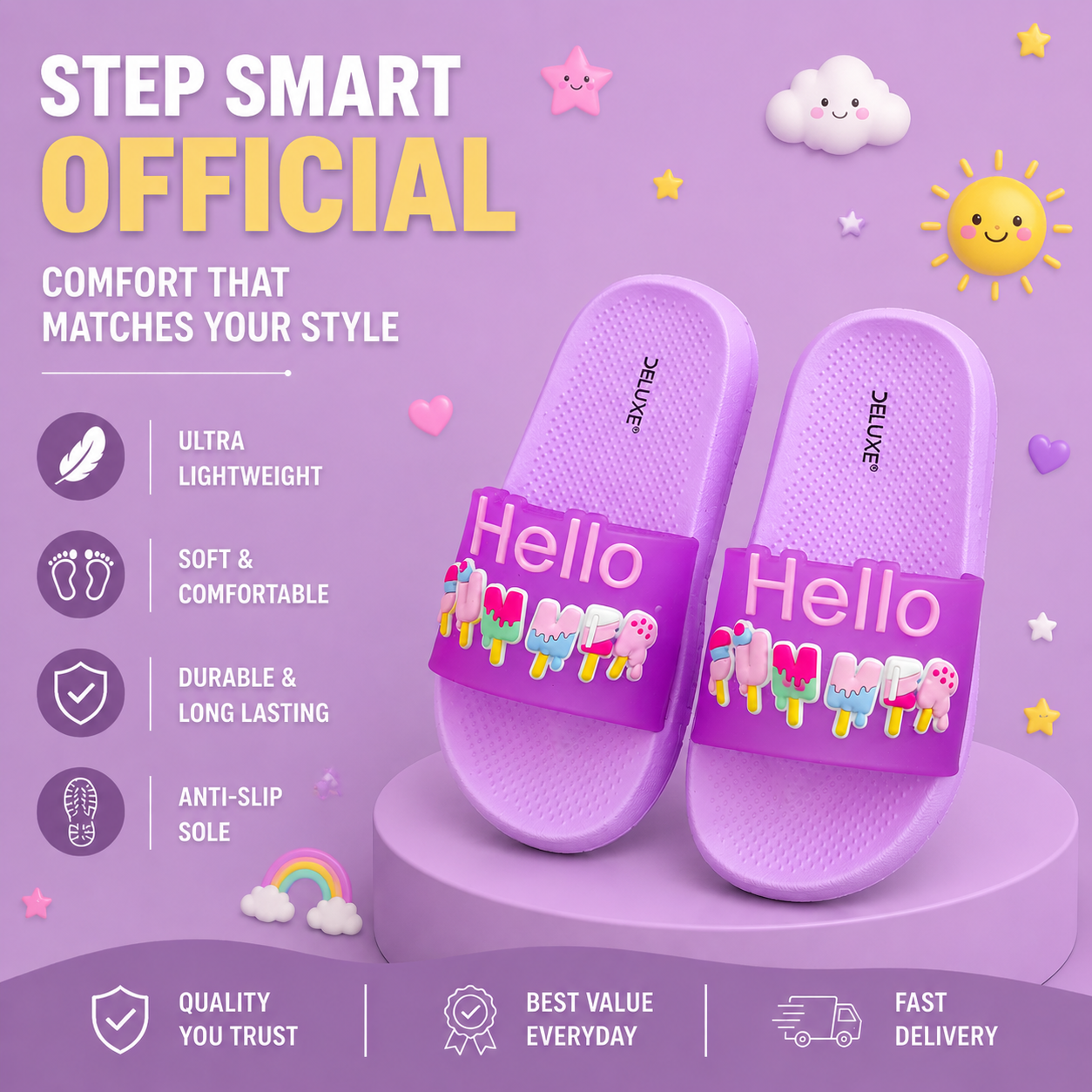 Kids Cute Ice Cream Slide Slippers - Soft & Comfortable
