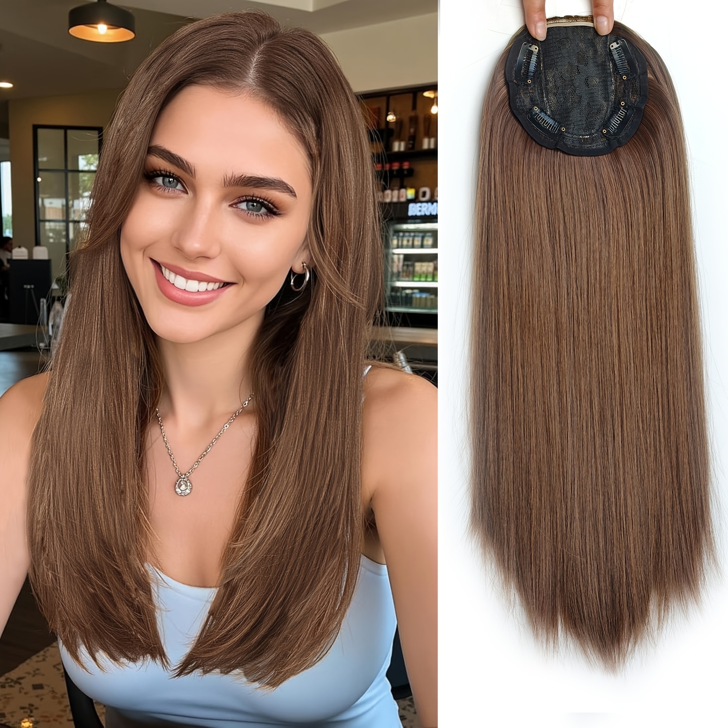 Hair Topper for Women & Girls – Natural-Looking Hair Wig Extension for Thinning Hair, Washable & Heat-Resistant, Easy to Straighten or Curl, Perfect for Daily Use & Hairstyle Enhancement