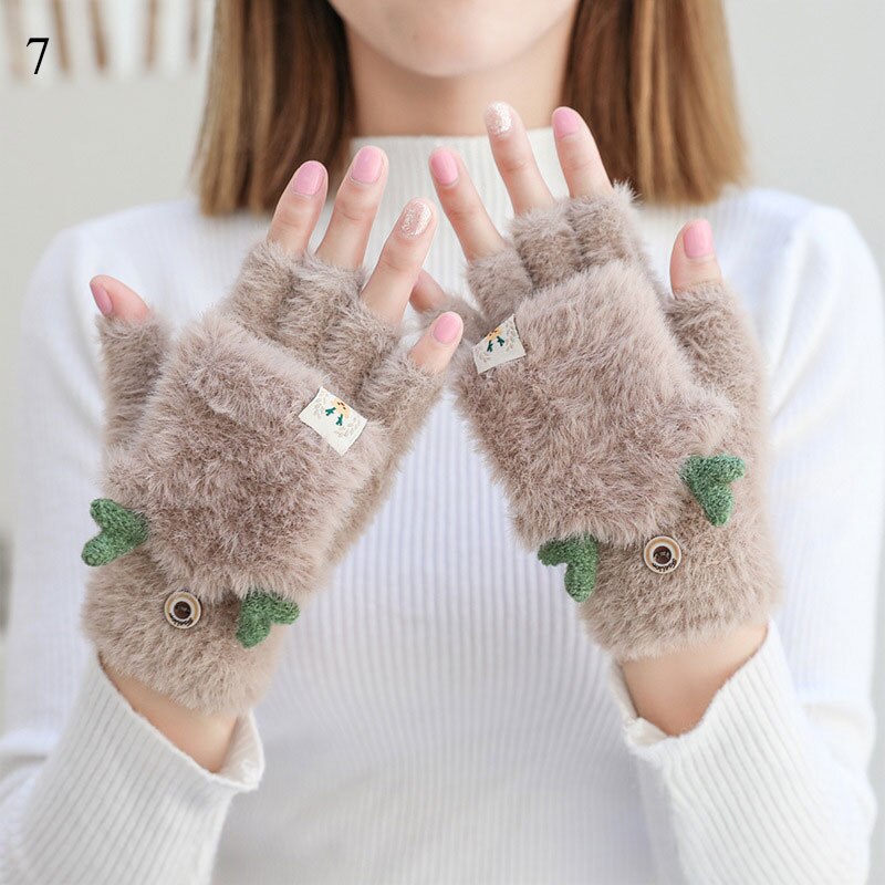 Girls Velvet Gloves Adorable Fingerless Gloves With Fluffy Bear