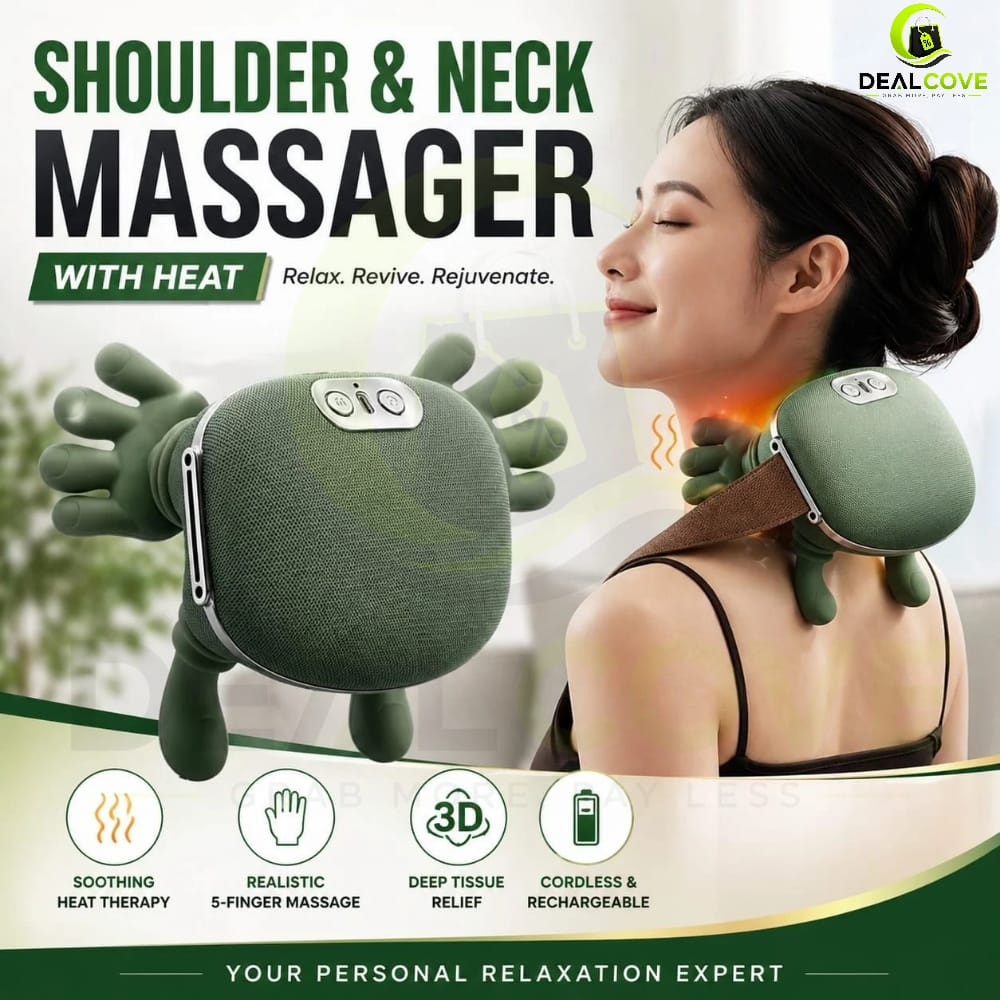 Portable Neck and shoulder Massager  Deep Kneading Shoulder Massage Device for Home, Office & Travel Shiatsu Neck & Shoulder Massager with Heat  Wearable Deep Tissue Massage Pillow for Pain Relief