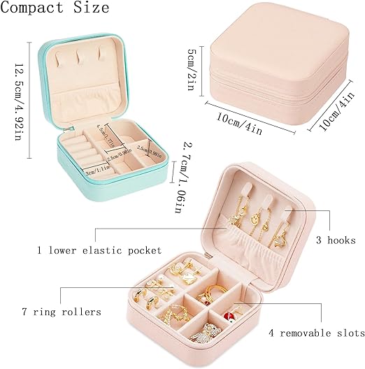 Mini Travel Jewelry Case - 3 Pcs Pink Foldable Velvet Organizer For Earrings, Rings, Necklaces