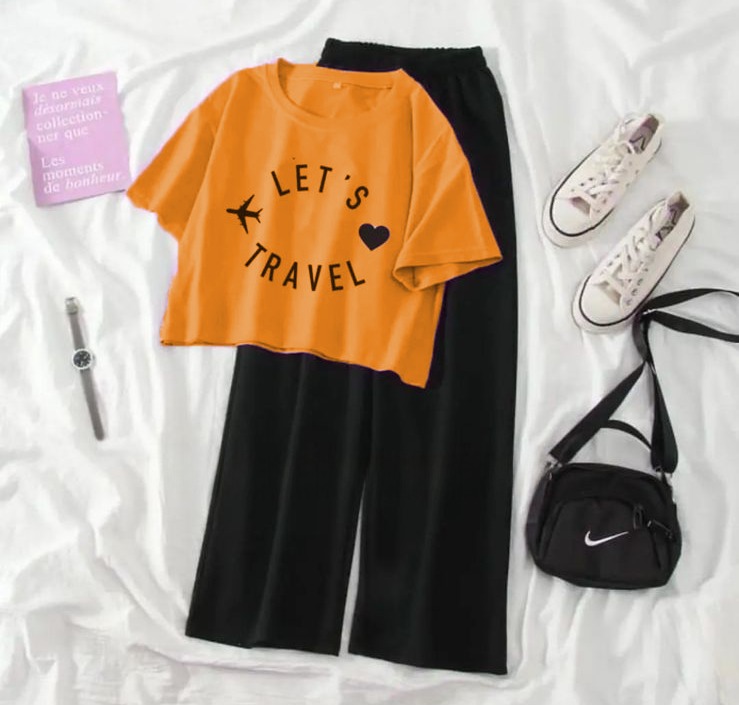 Summer Soft & Comfy Crop Top with Flapper Trouser Combo for Women & Girls