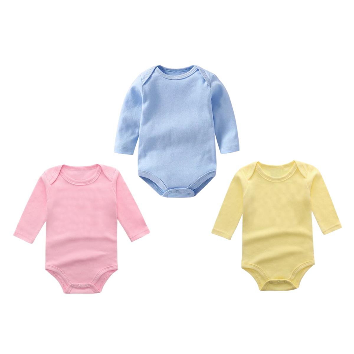 Pack of 3 Newborn Baby Bodysuits Romper in Cotton Stuff for Newborn Baby (Unisex) Available 0 to 12 Months - Full Sleeves - Multicolor