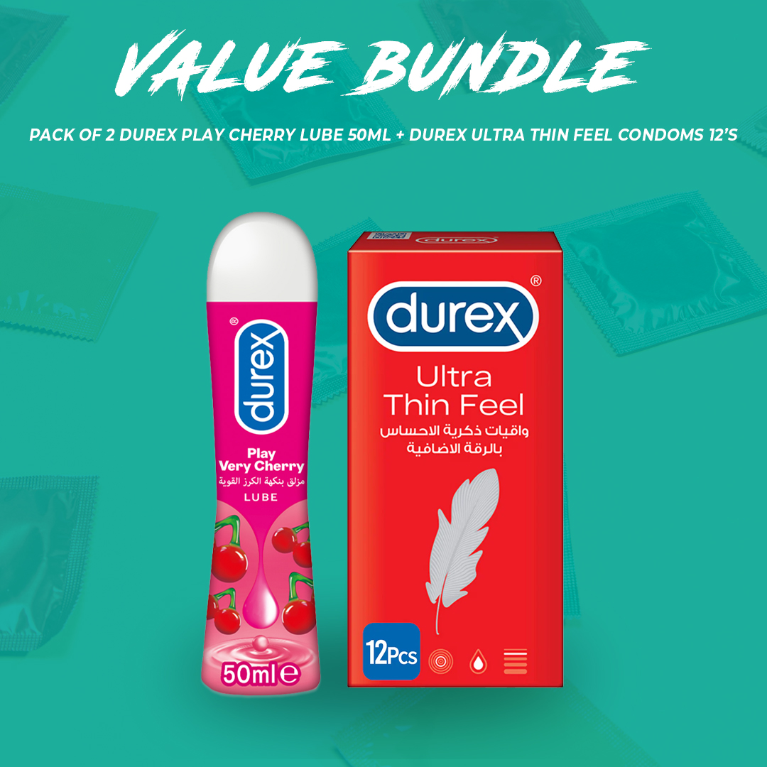 Durex Pack of 2 - Durex Play Cherry Lube 50ml + Durex Ultra Thin Feel 12s Condoms