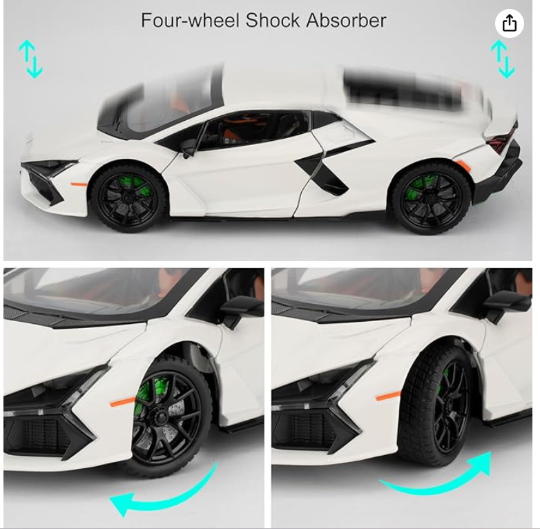 Lamborghini Revuelto Toy Car, 1/24 Diecast Model Car with Sound, Light and Pullback, Collector Model Car, Gift for Children with Smoke Feature view 3