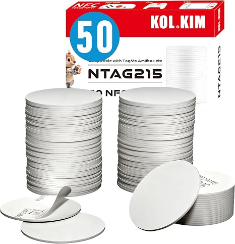 50PCS NTAG215 NFC Tags Stickers 25mm Round | Blank Rewritable NFC 215 | Programmable NFC Tags | Compatible with Android & NFC Enabled Devices