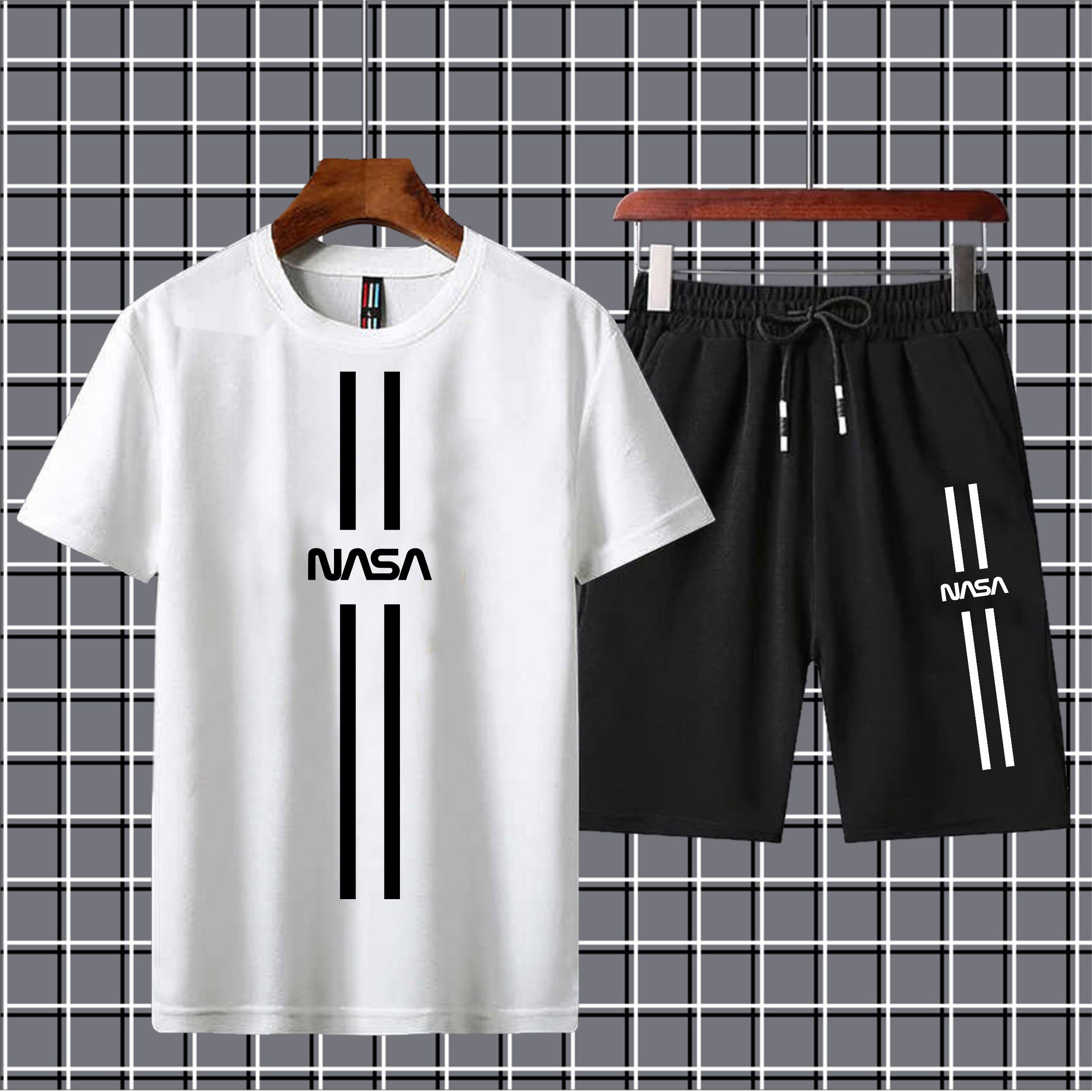 Nasa Printed Shorts + T Shirts Set for Boys Tracksuit For Mens Summer Tracksuit-Black