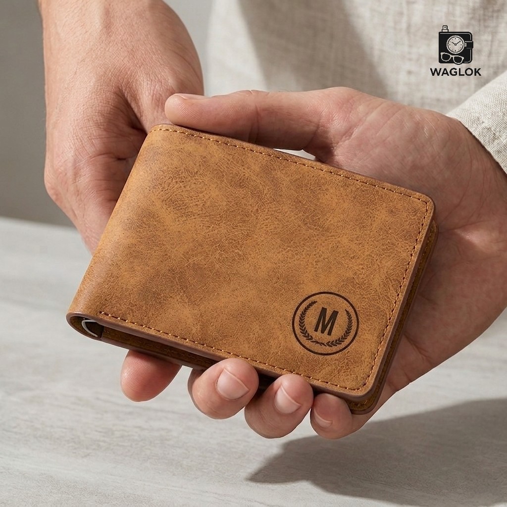M-Design Soft Leather Bifold Wallet for Men – Compact Card Holder with ID Window & Dual Cash Compartments