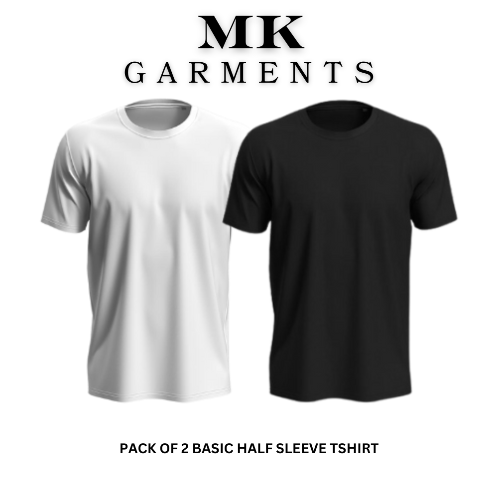 MK Garments - Pack of 2 Basic Round Neck Stylish Half Sleeve Casual Trendy Unique Style White & Black Tshirt for Men