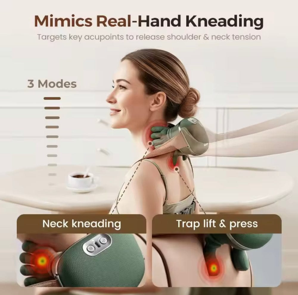 Portable Neck and shoulder Massager  Deep Kneading Shoulder Massage Device for Home, Office & Travel Shiatsu Neck & Shoulder Massager with Heat  Wearable Deep Tissue Massage Pillow for Pain Relief