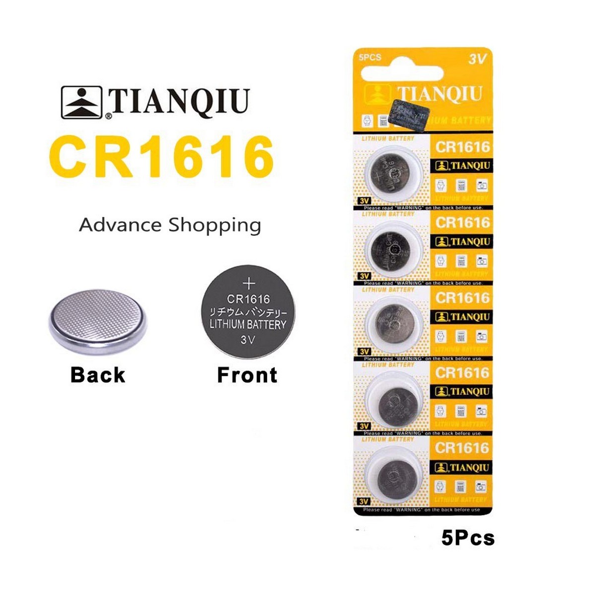 5pcs/pack CR1616 Button Batteries DL1616 ECR1616 LM1616 Cell Coin Lithium Battery 3V CR 1616 For Watch Electronic Toy Remote