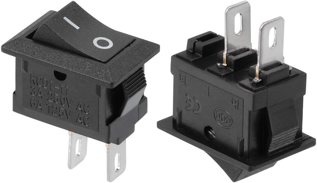 ON/OFF Rocker Switch | Mini Boat Toggle SPST 2-Pin 10A 125V / 6A 250V AC/DC | Pack of 5/10/25 PCS | KCD1 Switch for Electronics, Car & DIY Projects