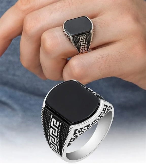 Turkish style Italian Ring Black stone model for boys and men