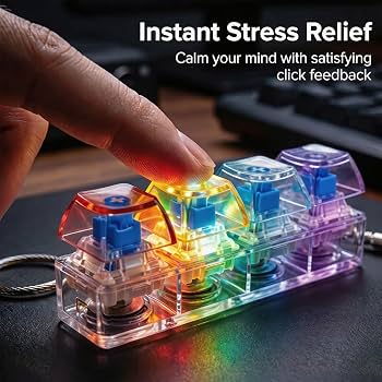 4 Button Fingertip Keyboard Keychain RGB Keyboard Fidget Toy with Lights for Stress Relief Decompression Calming Accessories