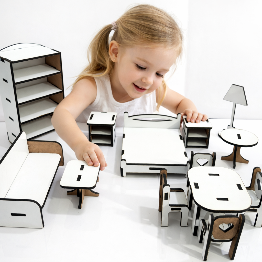 Set Of 13 Miniature Furniture, Doll House Room furniture For Kids, Doll house furniture Room Cabinet For Doll, Small Cabinet With bedroom furniture,