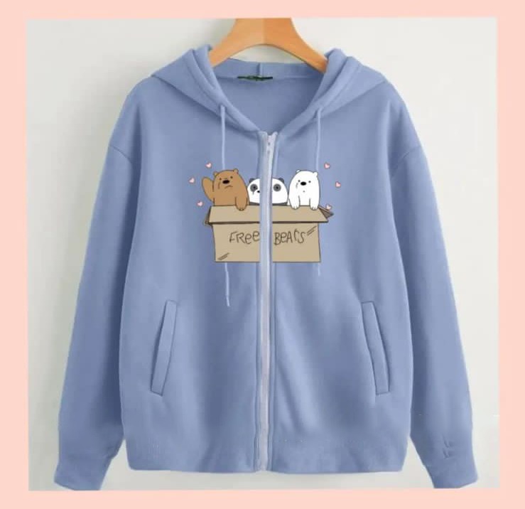 Printed Fleece Hooded Zipper Jacket for Women and Girls