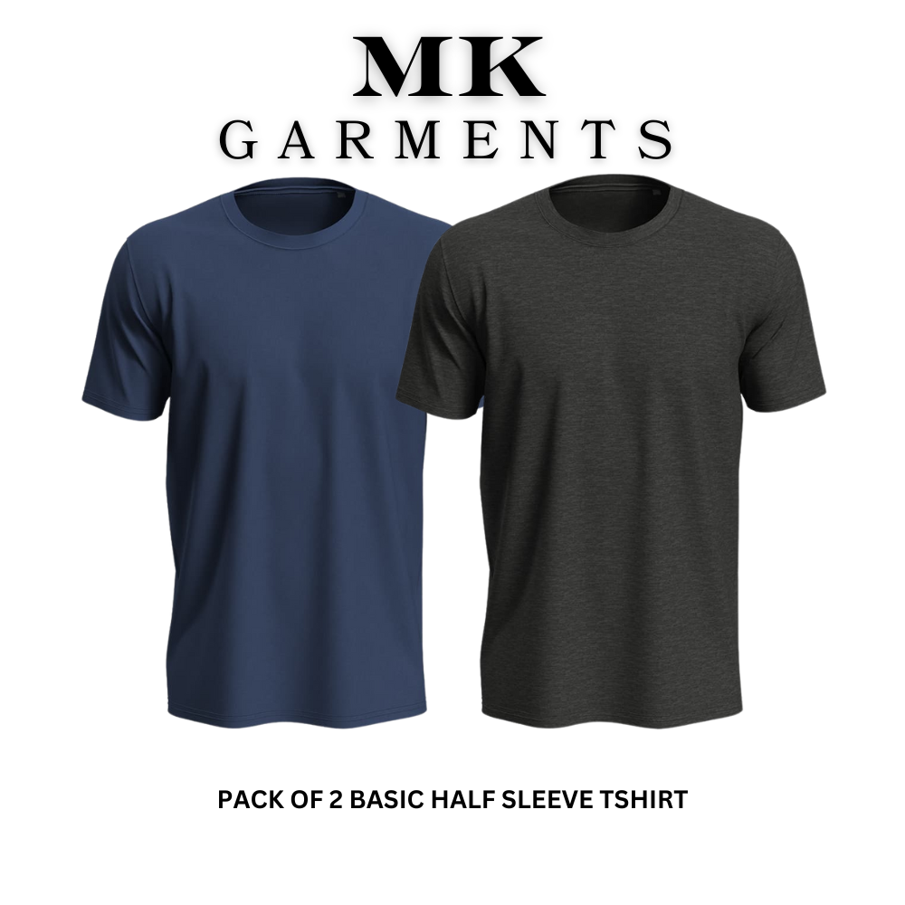 MK Garments - Pack Of 2 Basic Plain Colors Round Neck Half Sleeve T shirt Casual Tshirt For Men