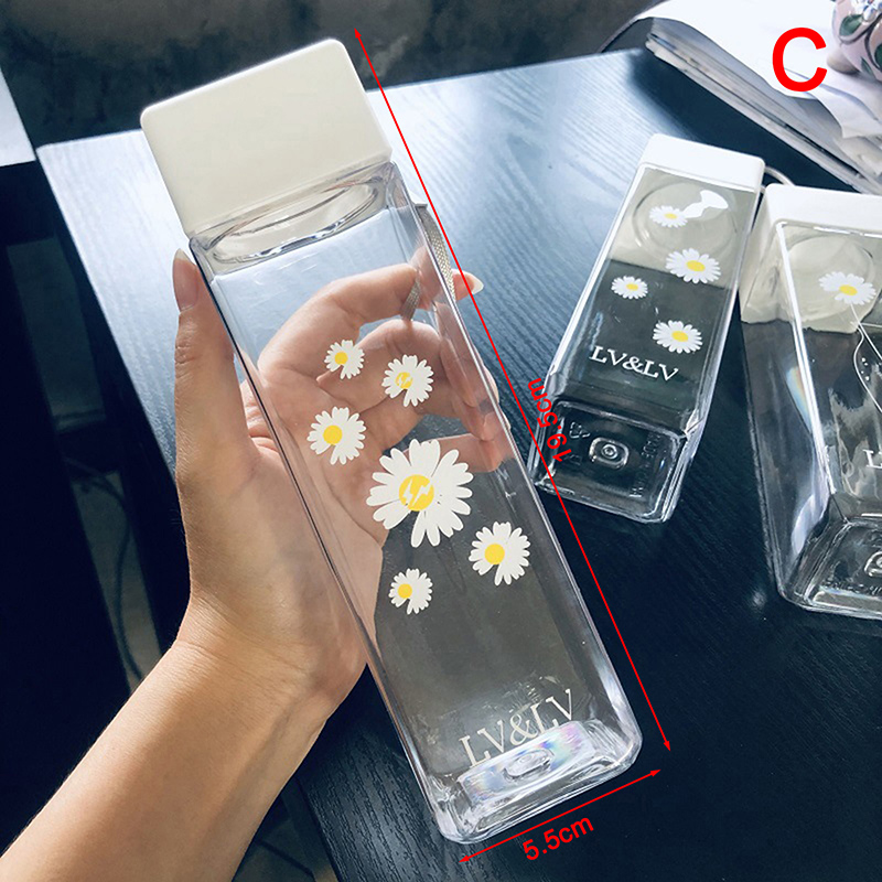 500ML Daisy Transparent Plastic Water Bottles Creative Cup With