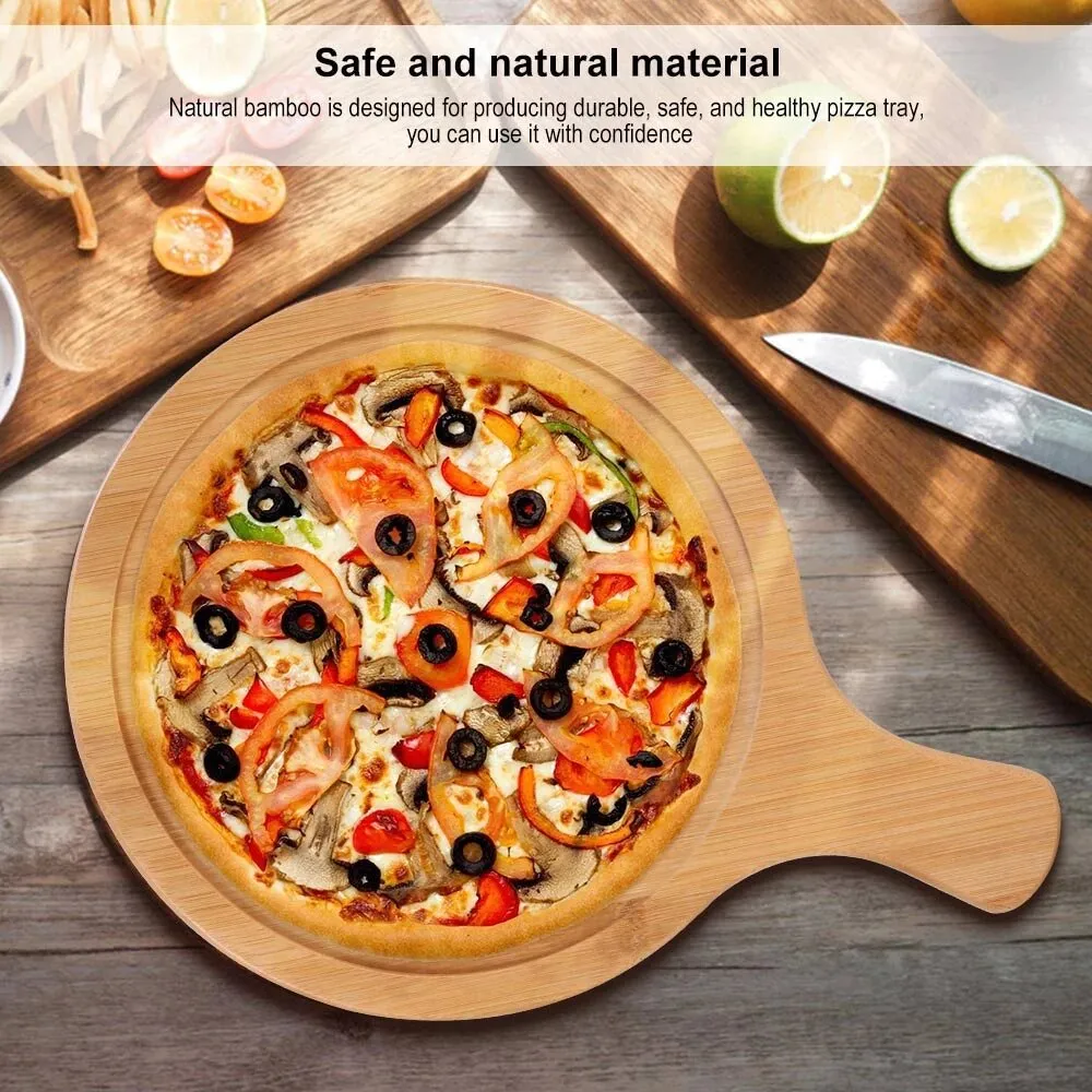 Loticy 6pcs 6-inch Bamboo Triangle Pizza Plates, 12-inch Round Dish Platter Set, Wood Pizza Plate, Stackable, Housewarming Gift, Easy To Clean, Not - View #8