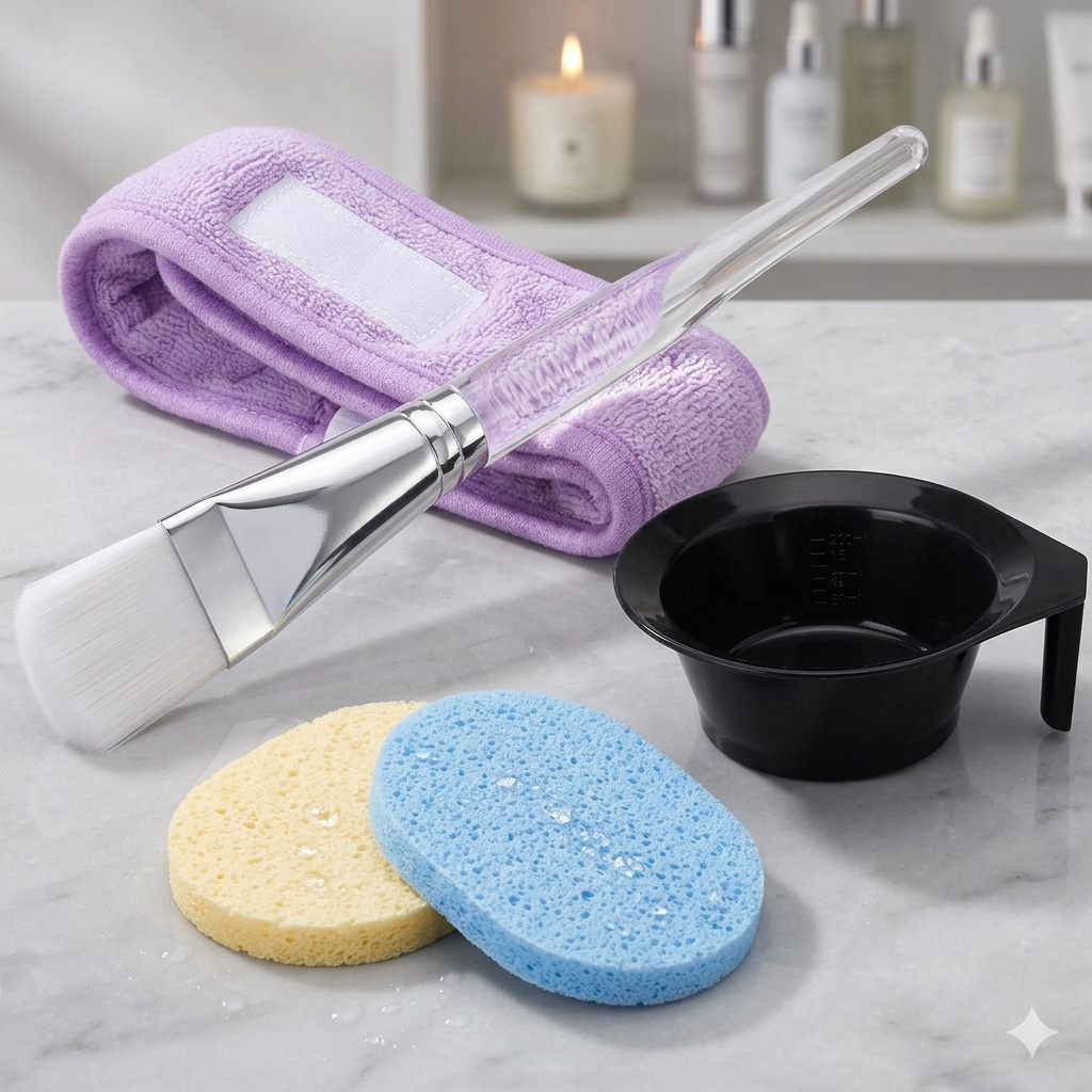5-in-1 Facial Care Kit Set – Face Cleansing Sponge, Headband, Mixing Bowl, Mask Brush & Face Puff – Deep Cleansing Skincare Tools for Women & Men
