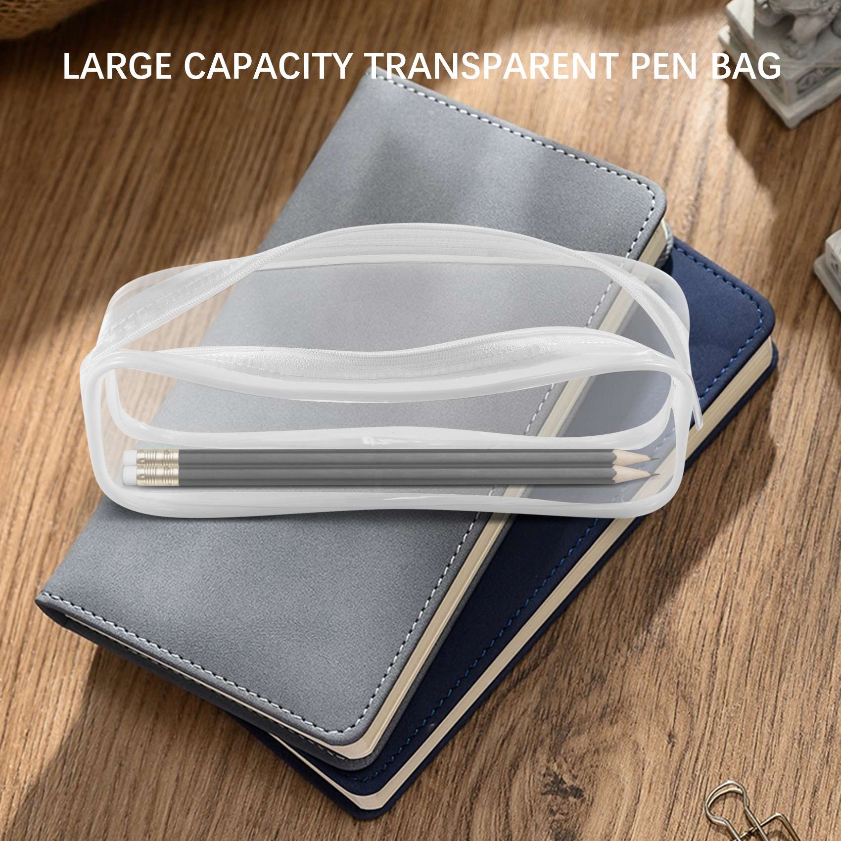 4 Pieces Clear PVC Zipper Pen Pencil Case, Big Capacity Pencil Bag Makeup  Pouch with Zipper for School Office Stationery(White)