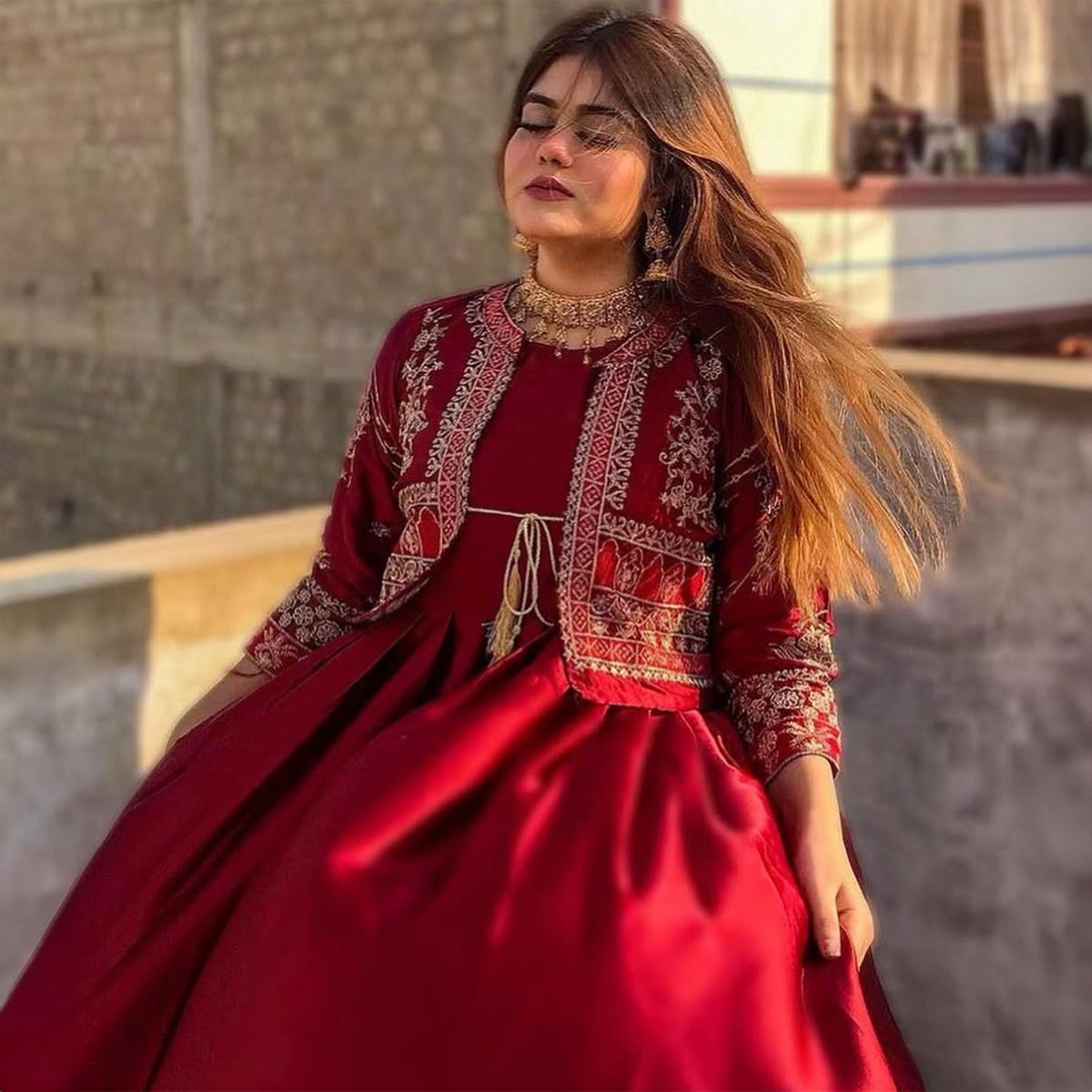 birthday dresses in pakistan Pakistani Beautiful Dresses For Farewell Party Bridal Dresses Farewell Party Dresses Pakistani Fancy Dresses Pakistani Mermaid Popular Prom Dress for party Floral Silk Crepe Dress Color:Ruby