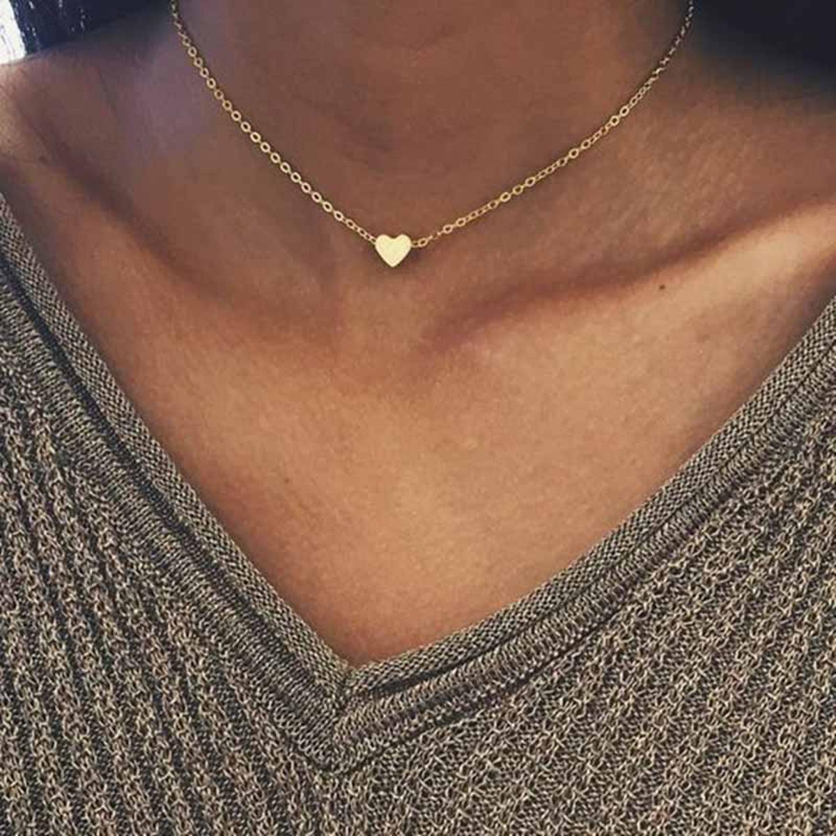 Heart choker Necklace Jewellery For Girls | Korean Jewellery - Gold Chain Neck Statement Collar Chains Choker Shining Female Choker Korean Jewellery