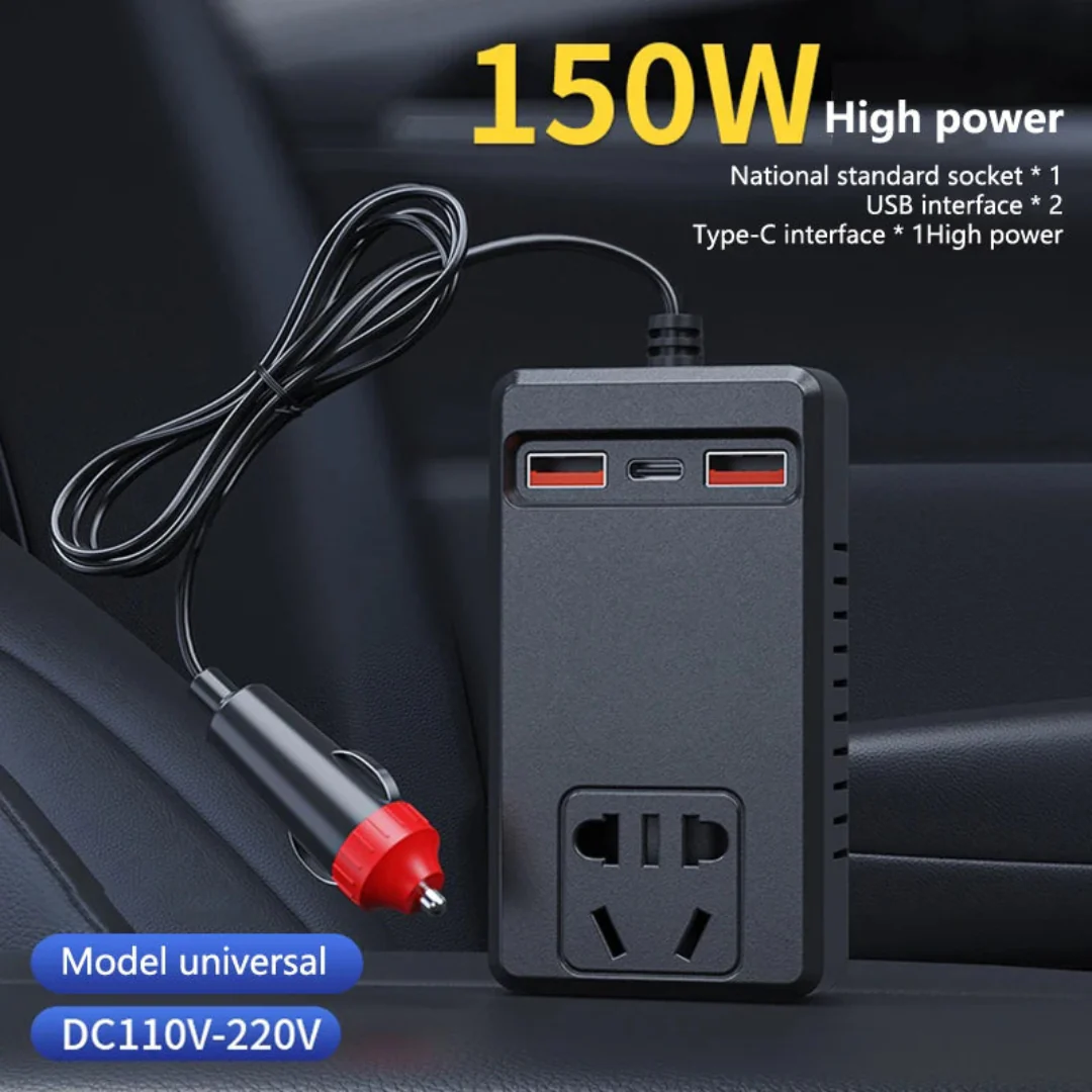 Universal 150W Car Power Inverter – DC 12V/24V to 110V/220V AC Converter, Intelligent Auto Power Adapter for Laptop, Phone, and Electronics