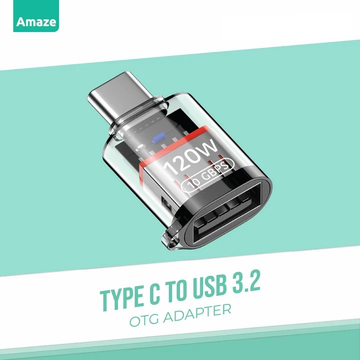 Amaze A12 Pro TYPE-C TO USB 3.2 OTG Connector Adapter 120W Charging Support and 10GBPS Data Transfer Rate