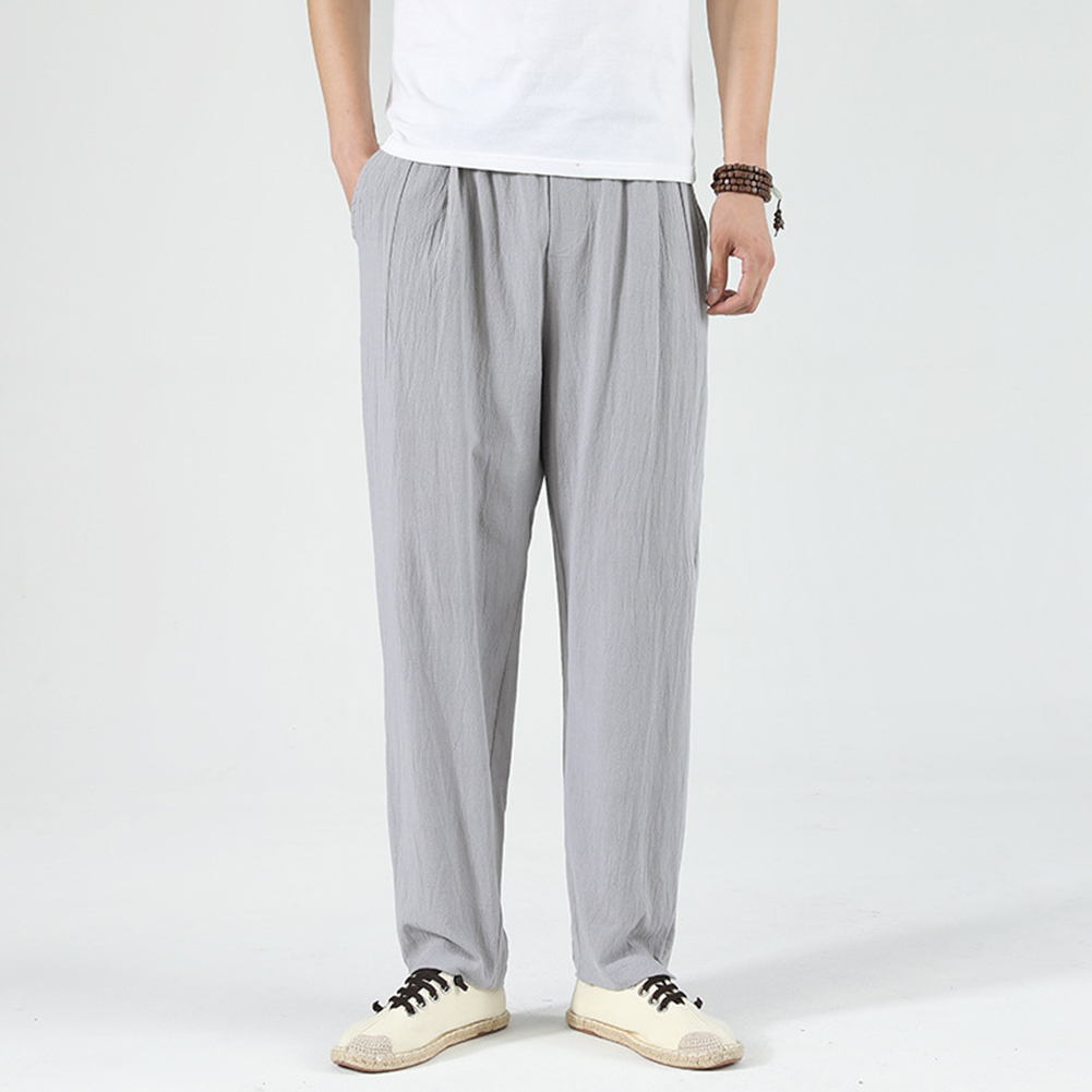 Mens baggy linen on sale trousers