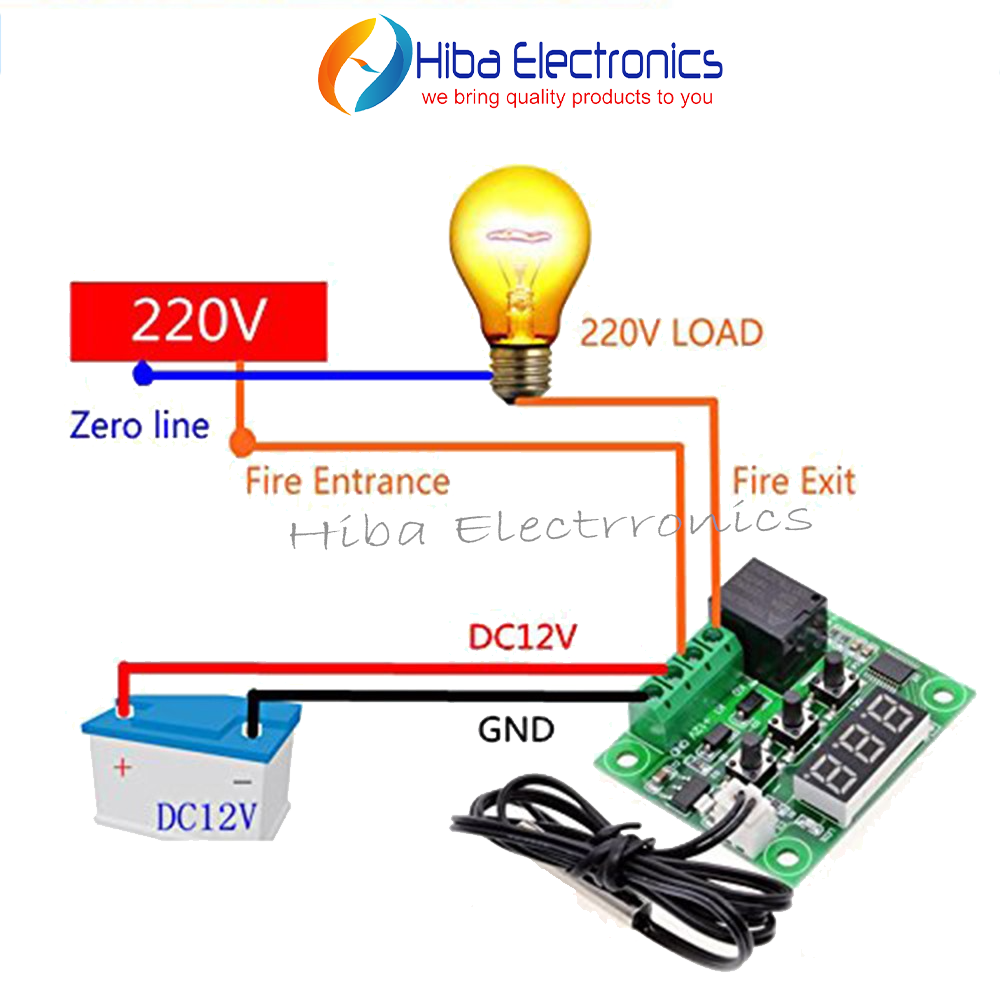 W1209 Digital Temperature Controller Module DC 12V with Waterproof Sensor, 20A Relay & LED Display