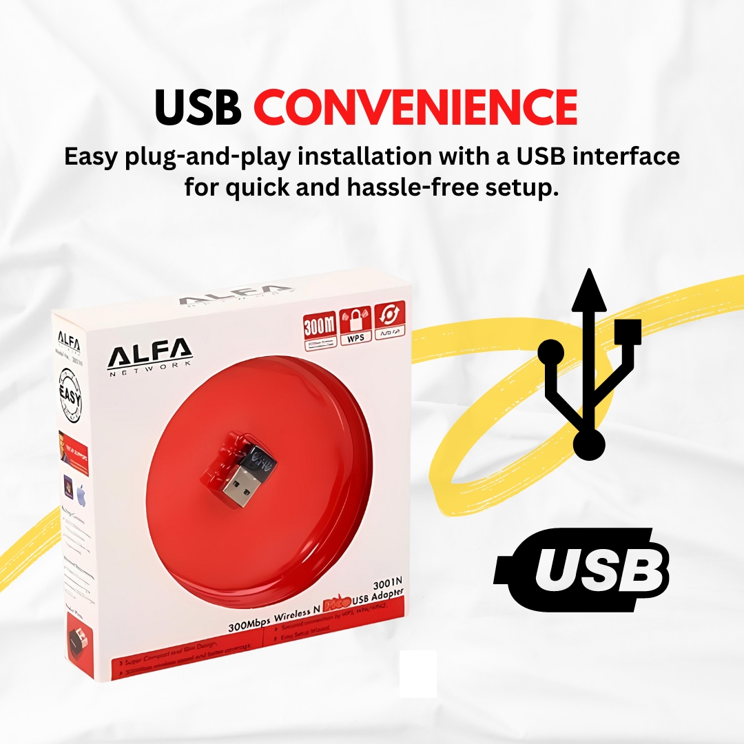 Alfa USB Adapter 300Mpbs - Wifi Connection Strong Signal PC 300 Mbps Network Card / Gaming Quality Wireless Wifi Adapter Dongle Receiver Network LAN Card- SnapMart