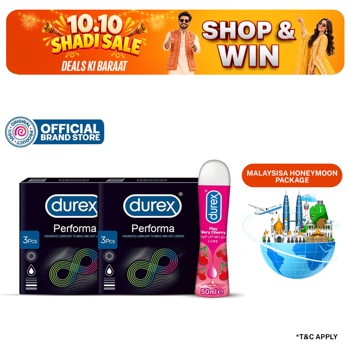 Durex Condoms Extended Pleasure 3 Pcs (Pack of 2) + Durex Very Cherry Lube 50ml