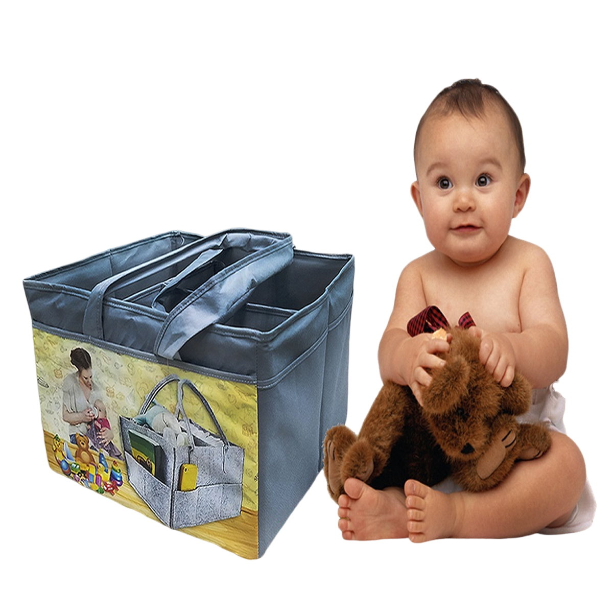 Printed Baby Diaper Caddy Organizer, Foldable Storage Bag