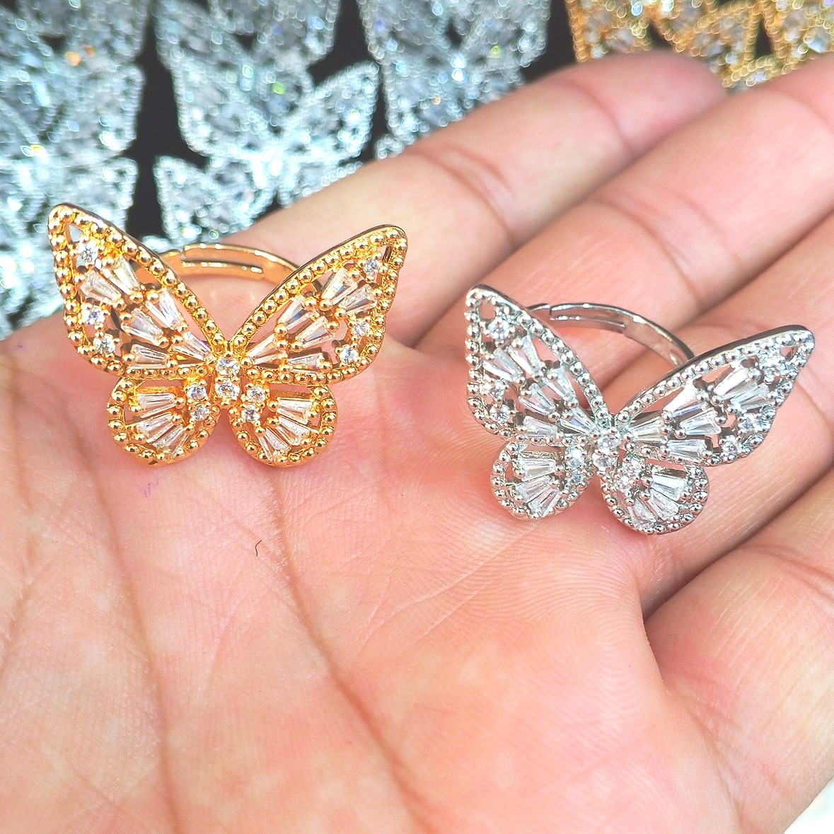 New Sight New Fashion Brand Jewelry Zirconia Butterfly Engagement Rings for Women Gift Adjustable Open Wedding Rings
