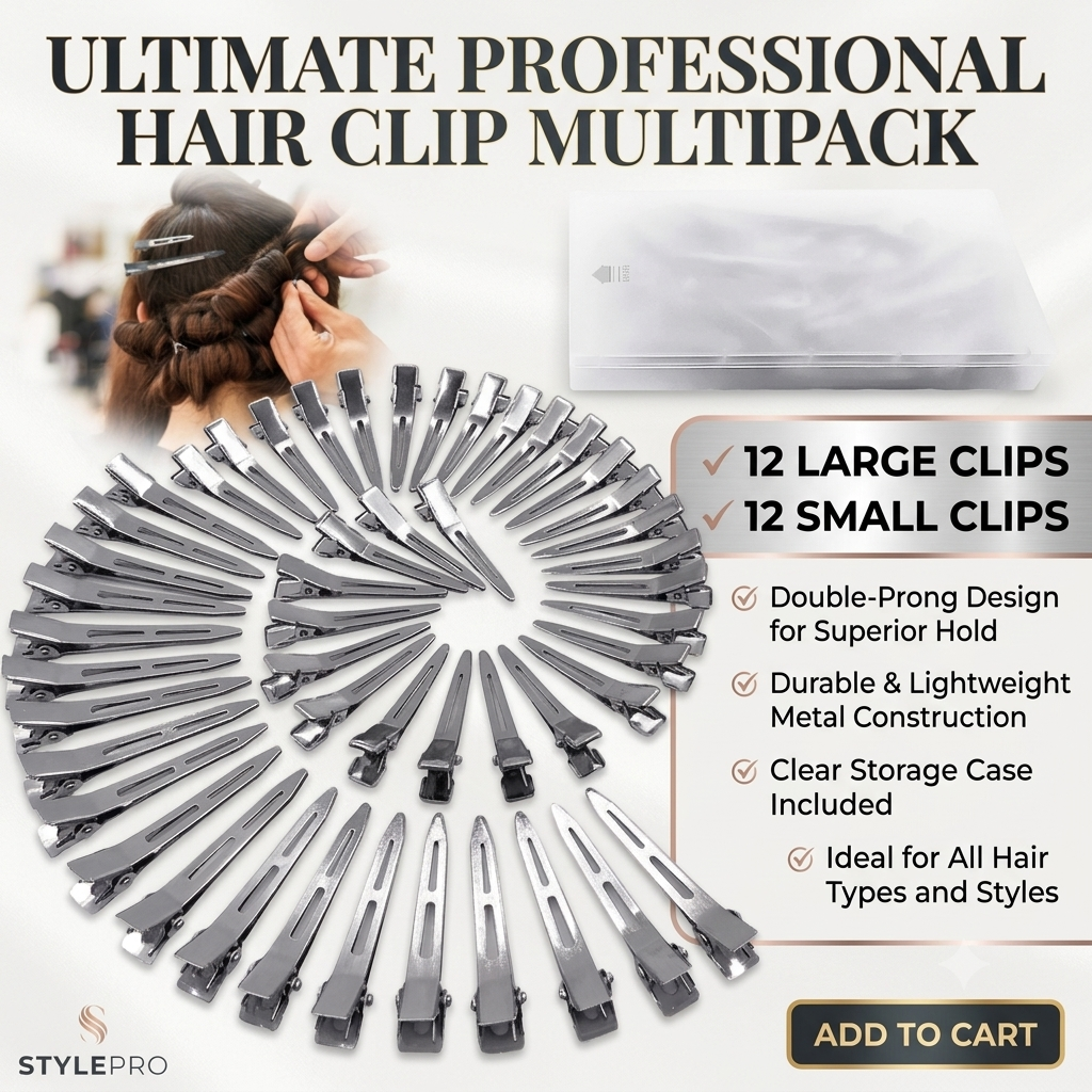 (24 PCS) Best quality Hair Clips silver steel For Women and Men Duck Clips Hair Clip, Styling tools, Hair Grip Sectioning ,Salon-quality, 24PCS Professional Hair Sectioning Clips Set – 12 Large + 12 Small Double-Prong
