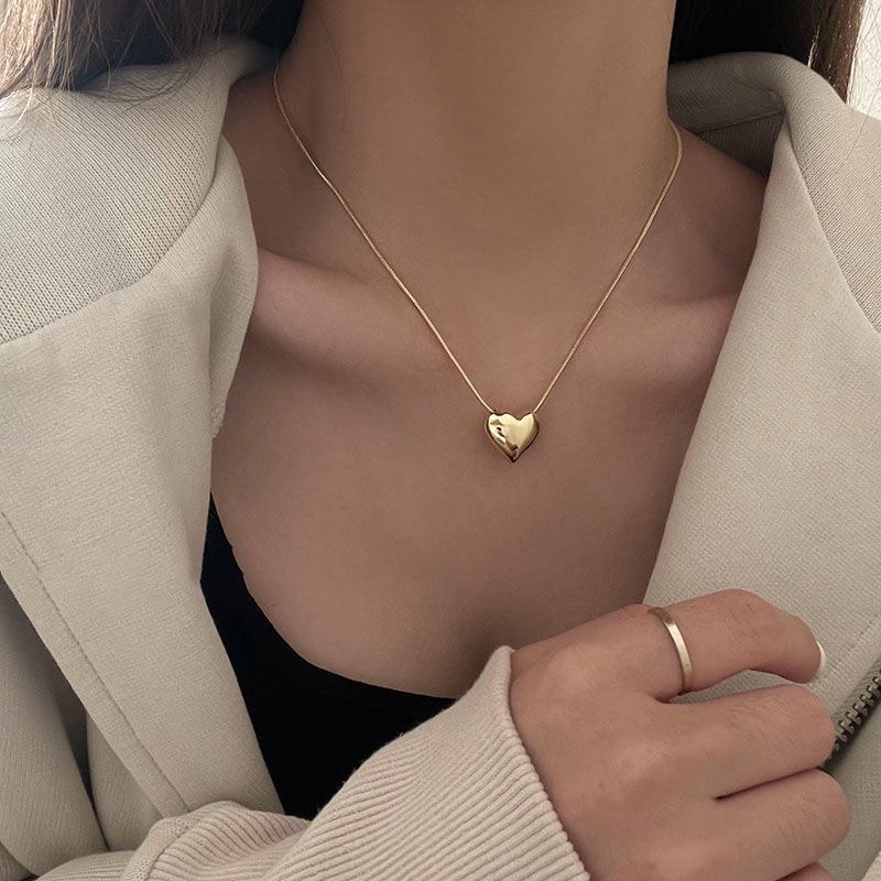 Enacolor Minimalist stainless steal Heart Necklace for women Gold Silver Necklaces Chain Accessories