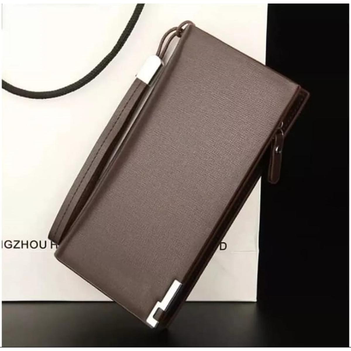 PU Leather Slim Long Wallet for Men with Coin Bag Zipper Money Holder