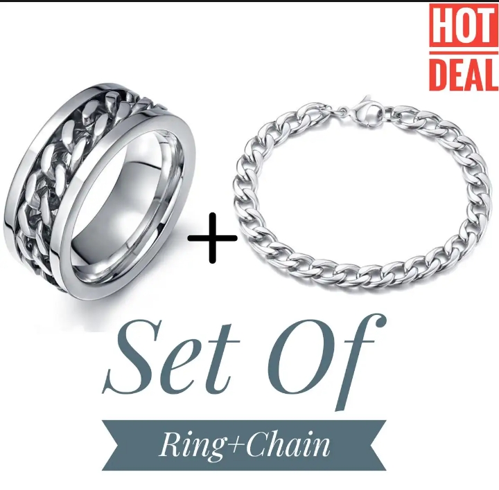 Hot Deal Set Of Spinner Ring & Cuban Link Chain For Men & Boys Jewellery Set Gift For Men