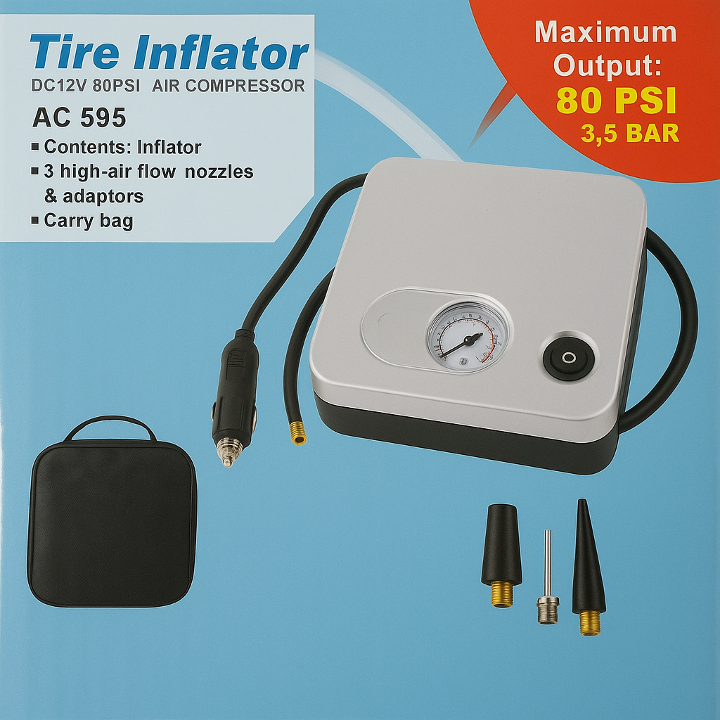 Toyota Dual-Function Air Compressor and Deflator Pump with Gauge, High-Flow Nozzles, and Carry Bag for Tires - New