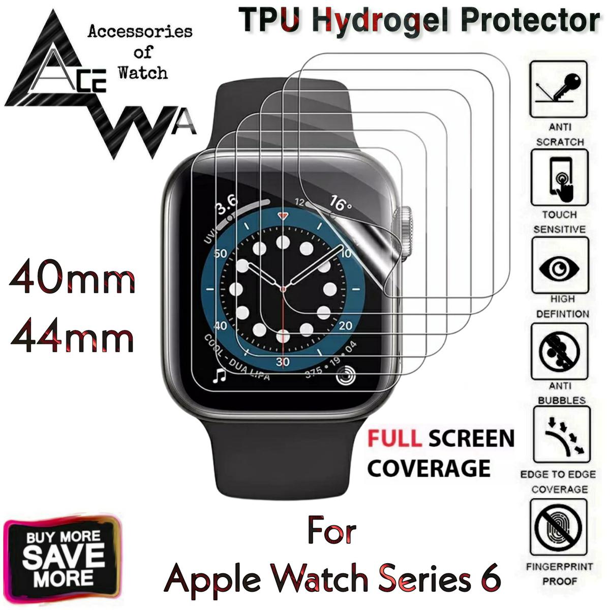 AceWa 1 Pcs Hydrogel Film Protector for Apple iWatch Series 6 40mm / 44mm Full Screen Protector Apple iWatch Series 6 TPU Soft Clear Jelly Protective Film Guard for Apple Watc