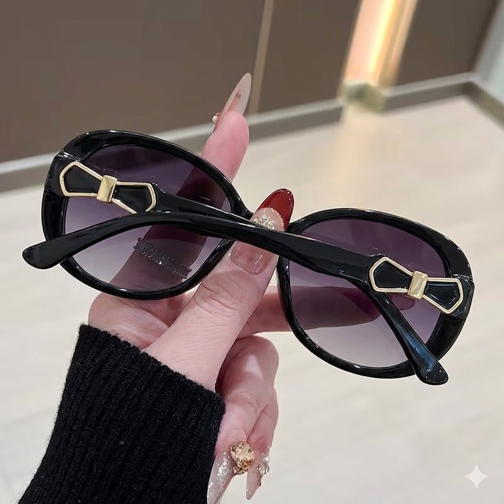 Bestwear.pk Luxury Oversized Sunglasses for Women - Stylish Black Round Frame Eyewear with Gold - UV400 Protection Gradient Purple Lens Sun Glasses for Girls - Oval Shape Eyeglasses Shades for Ladies
