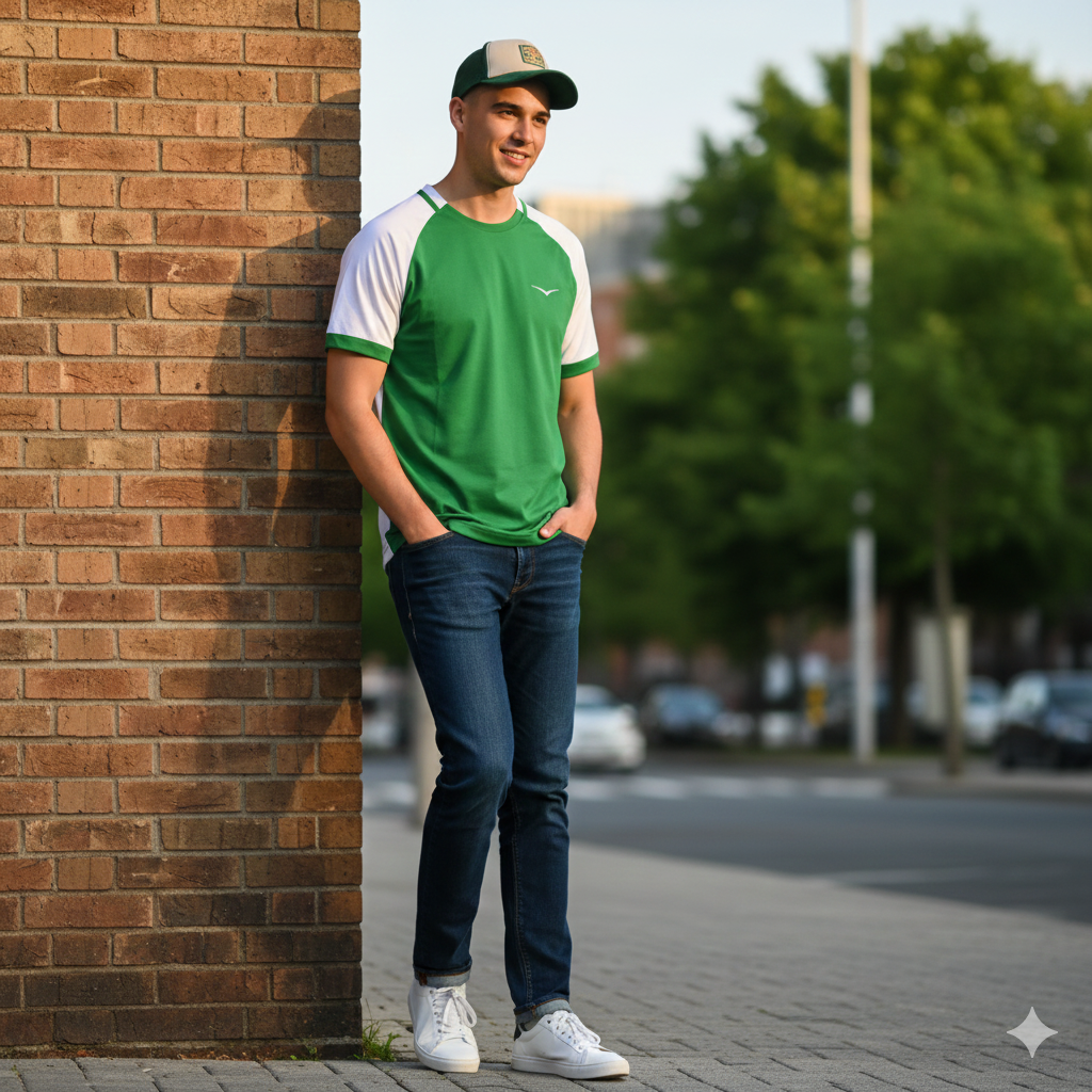 Branded Authentic Sports T-Shirt GREEN WHITE