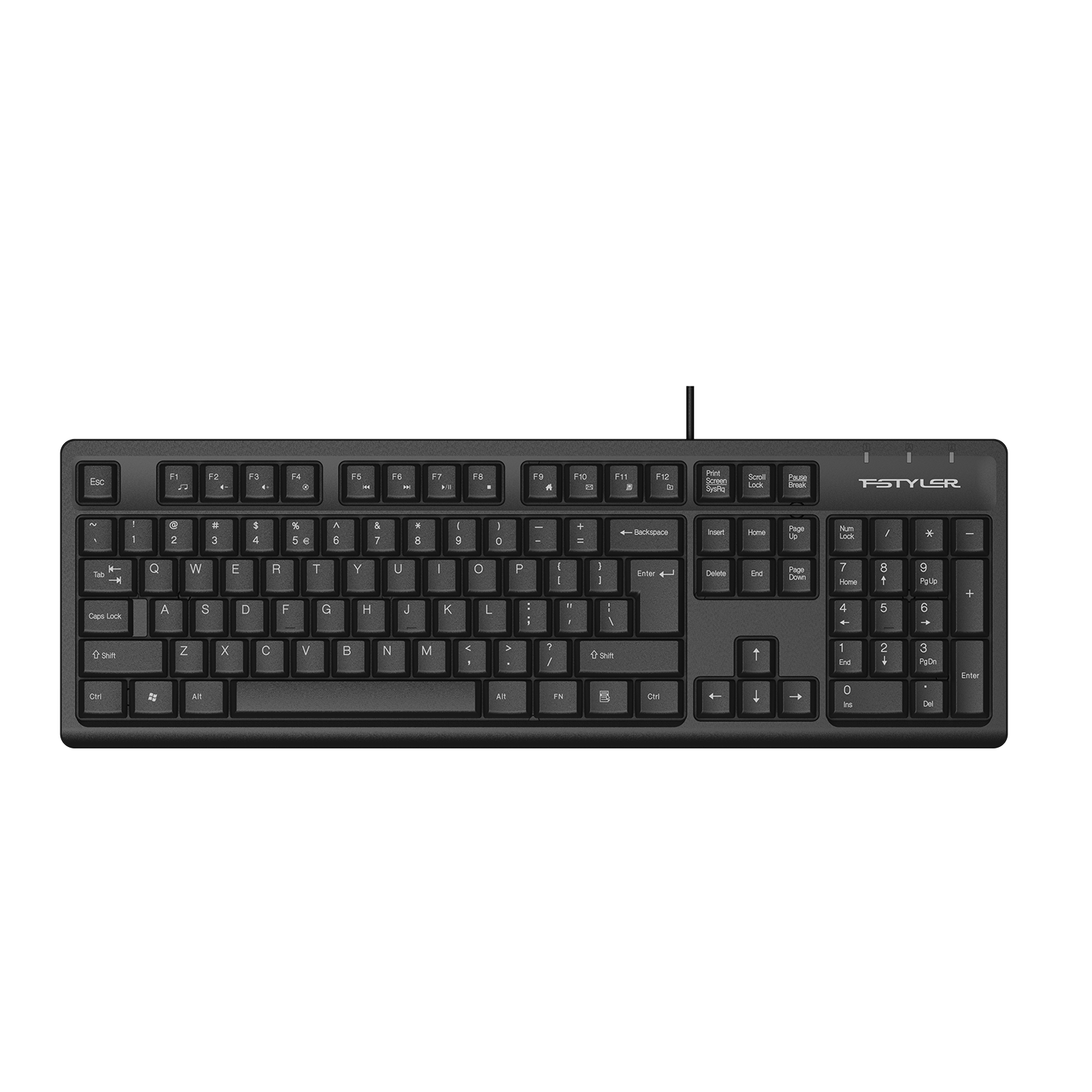 A4Tech FK12 Multimedia Wired Keyboard - Round-Square Keycaps - Waterproof Design - For PC/Laptop