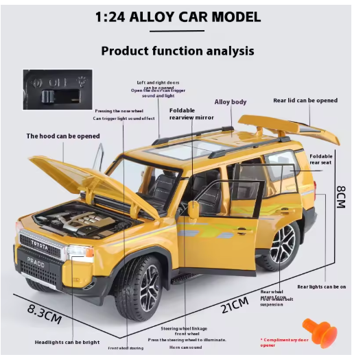 1:24 Toyota Land Cruiser Prado LC250 Premium Diecast Model Car – Alloy SUV with Acrylic Display Box, Openable Doors, Rubber Tires, Collector’s Edition view 7